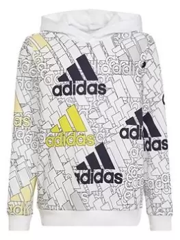 Image of adidas Essentials Big Logo Junior Kids Brand Love Overhead Hoody, White/Multi, Size 7-8 Years, Women