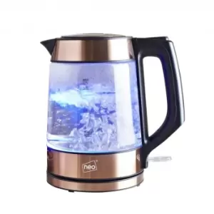 Image of Neo 2000W 1.7L Cordless Nordic Illuminated Glass Jug Kettle - Copper