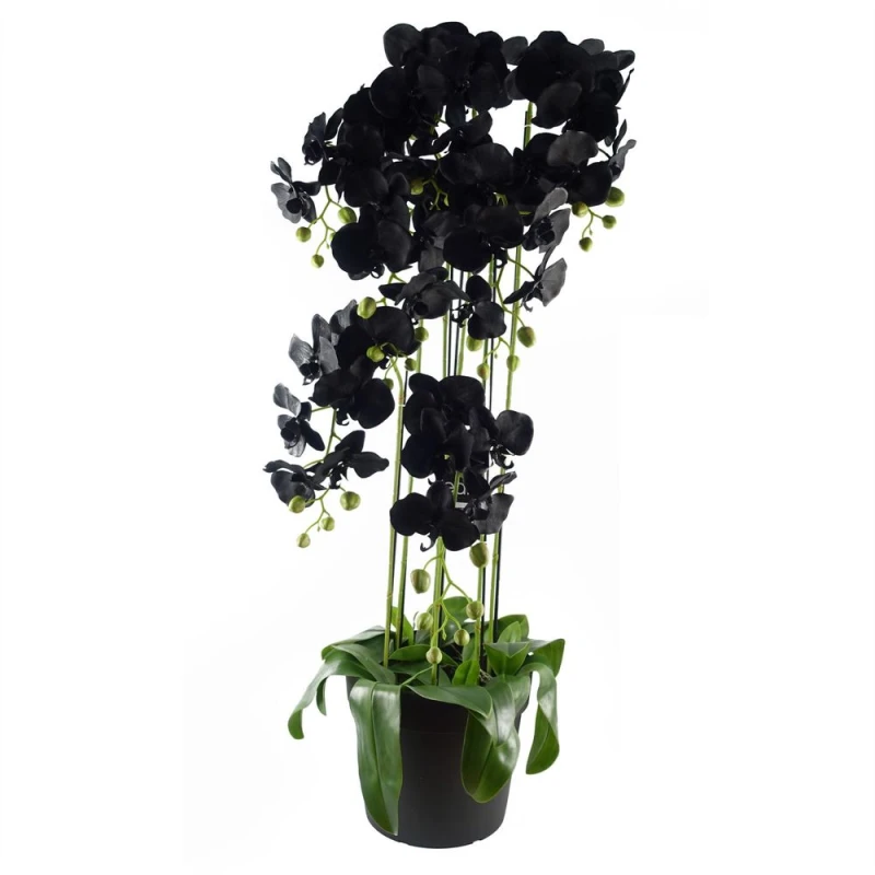 Image of Large Black Orchid Plant Artifcial 41 Real Touch Flowers Botanik, Black BK-40601