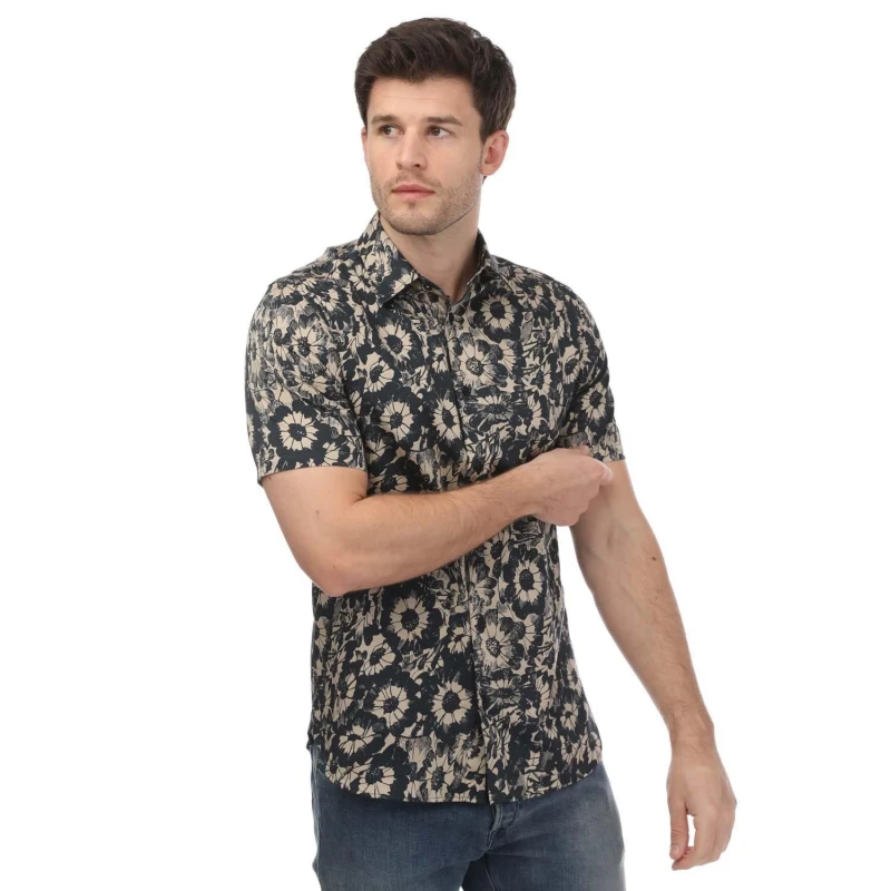 Image of Ted Baker Aibsho Monochrome Floral Print Shirt - Brown Brown S