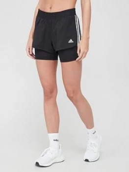 Image of Adidas Pacer 3 Stripe 2-In-1 Shorts - Black