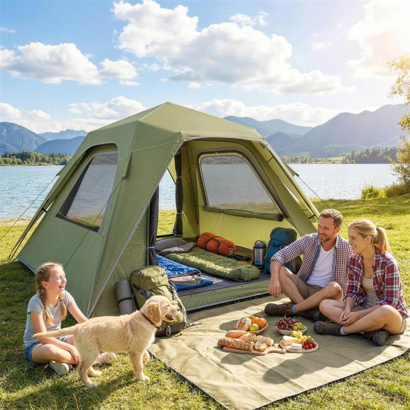 Image of OUTSUNNY Pop Up Tent Waterproof Camping Tents 3-4 People Green in Dark Green Dark Green Unisex