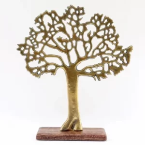Image of 33cm Gold Tree Ornament on Wood Base