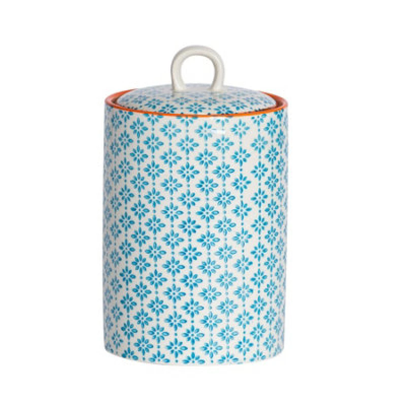 Image of Nicola Spring Hand-Printed Kitchen Canister - 1 Litre - Blue
