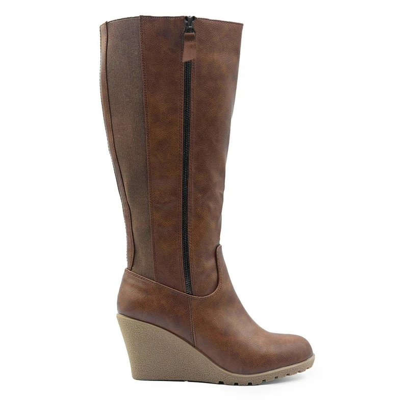 Image of Where's That From 'Lara' Wedge Heel Mid Calf High Boots With Side Zip Brown