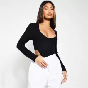 Image of I Saw It First Viscose Rib Scoop Neck Extreme High Rise Bodysuit - Black