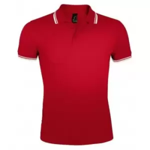 Image of SOLS Mens Pasadena Tipped Short Sleeve Pique Polo Shirt (M) (Red/White)