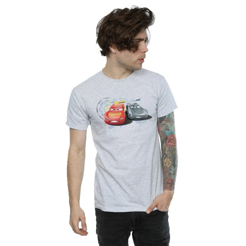Image of Disney Men Cars Lightning Vs Storm T-Shirt in Grey Size: Small Grey S Male 5057245926379