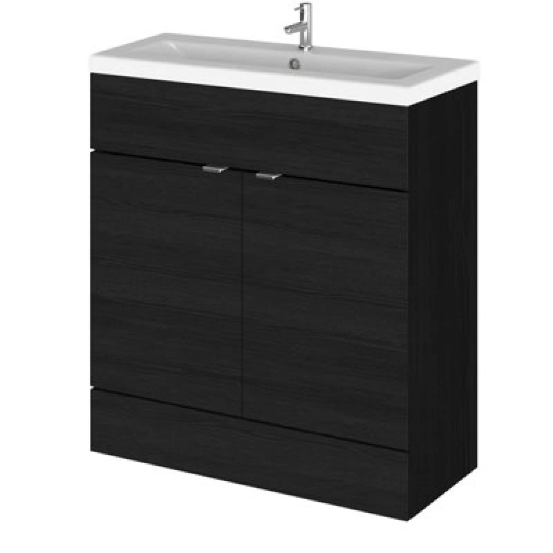 Image of Hudson Reed Fusion Floor Standing 2 Door Vanity Unit & Ceramic Basin, Sink Vanity Unit, Charcoal Black, 800mm