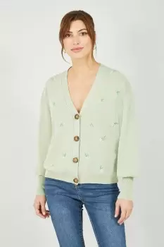 Image of Soft Green Knitted Embroidered Daisy Cardigan
