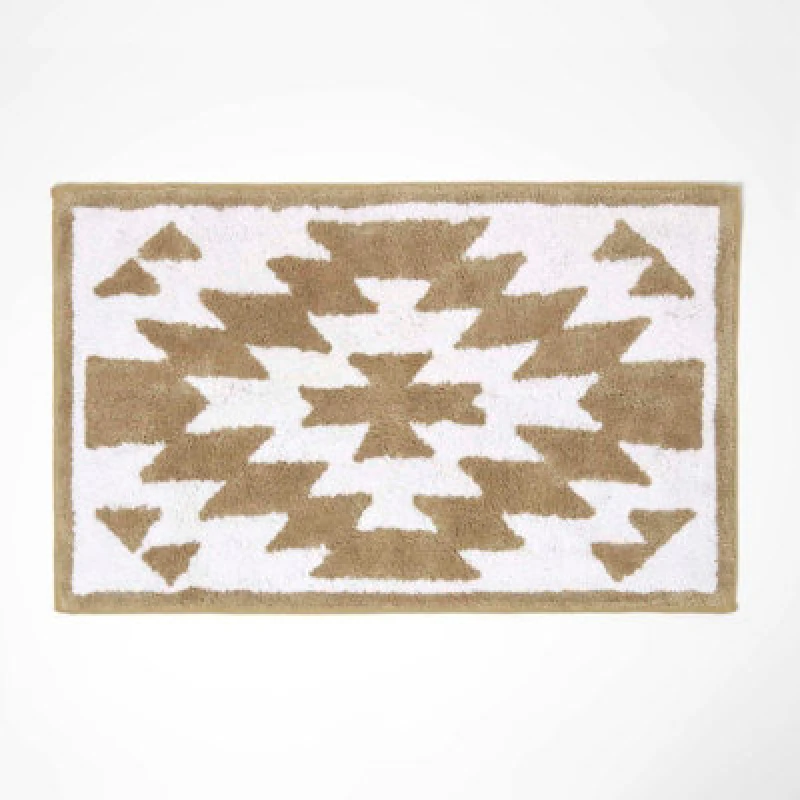 Image of Homescapes Natural and White Bath Mat 100% Cotton Aztec Design, 50 x 80cm Beige unisex