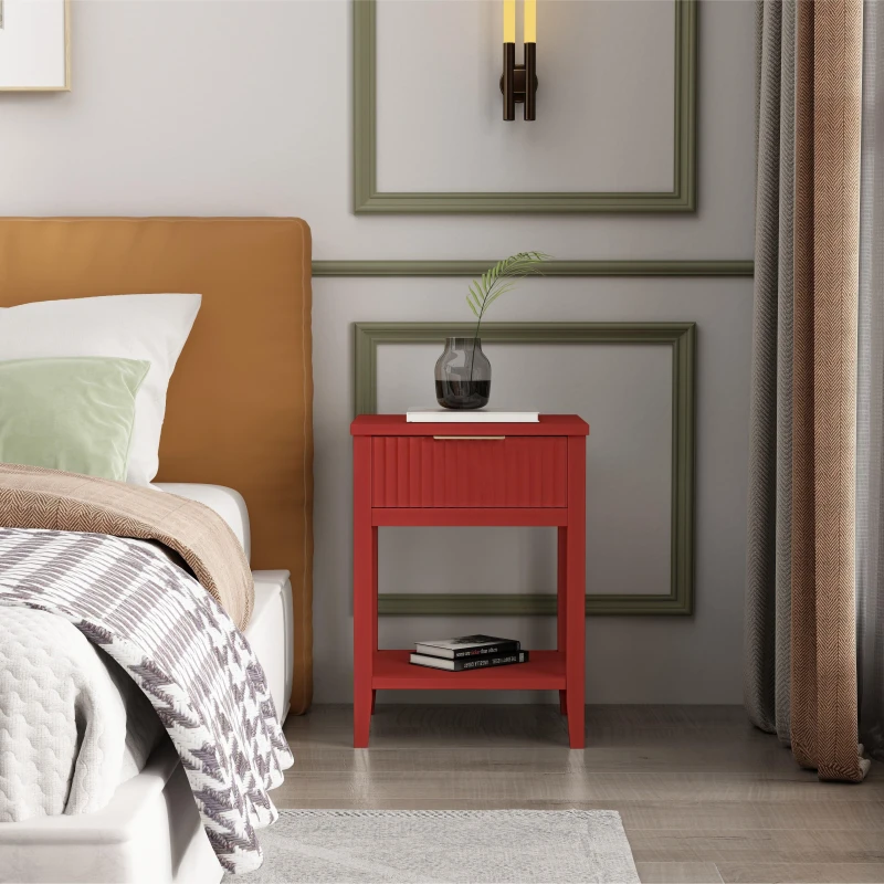 Image of Cabinet Bits Monti 1 Drawer Bedside Table in Red Red Unisex