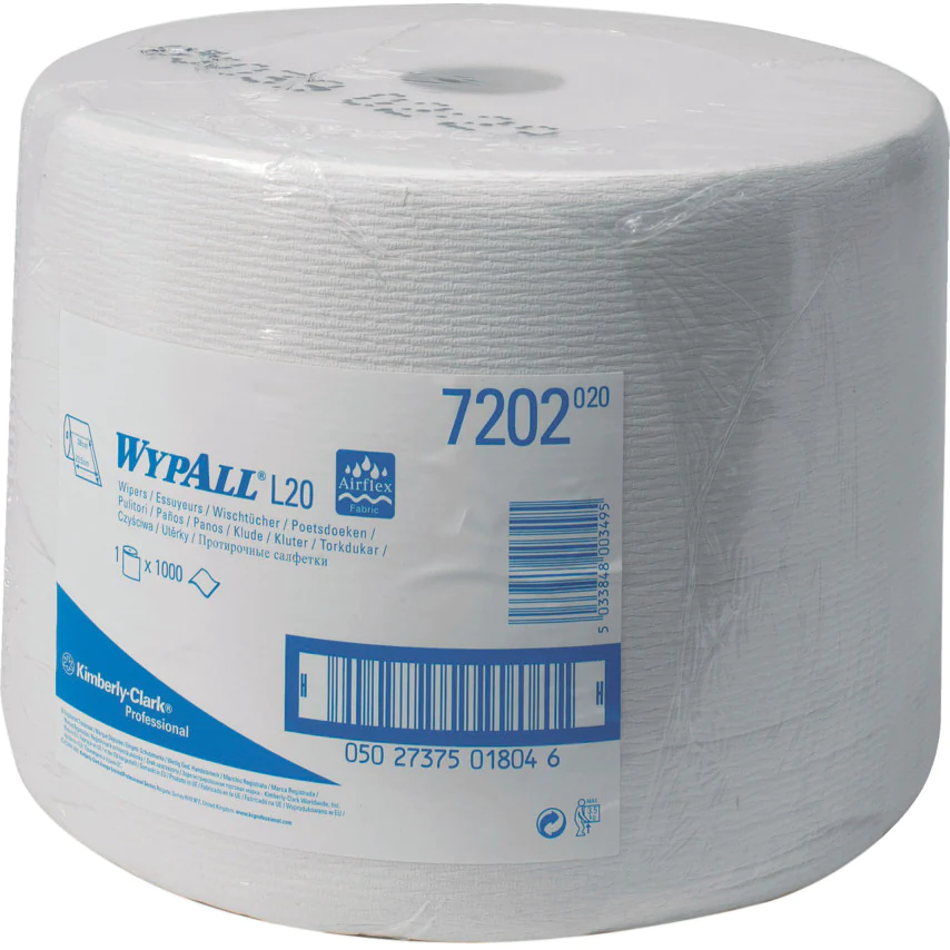 Image of Wypall* L20 Paper Cleaning Wiper, 2-Ply, 1000 Sheets, Centrefeed Roll, 240 mm, White