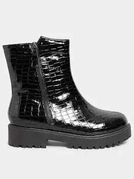 Image of Yours Extra Wide Fit Side Zip Patent Croc Boot - Black, Size 9Eee, Women