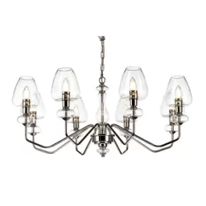 Image of 8 Bulb Chandelier Highly Polished Nickel Finish Clear Glass Shades LED E14 40W