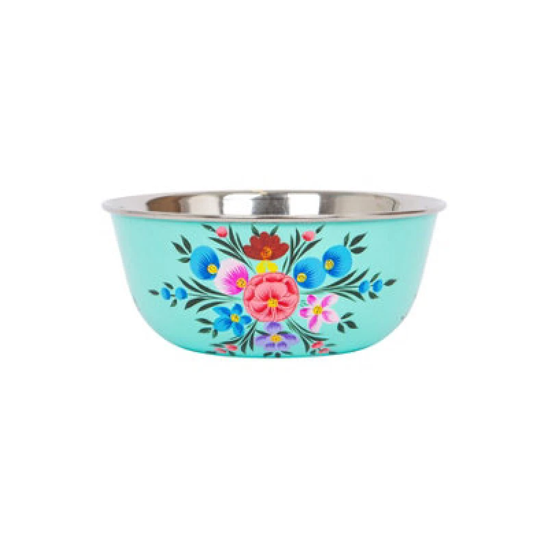 Image of Billycan Hand-Painted Picnic Snack Bowl - 14.5Cm - Mint Pansy
