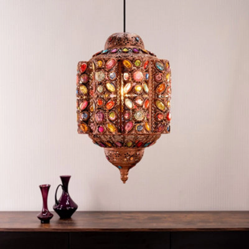 Image of ValueLights Leyla Bronze Moroccan Style Easy Fit Lantern Shade with 10W LED Warm White Bulb Bronze
