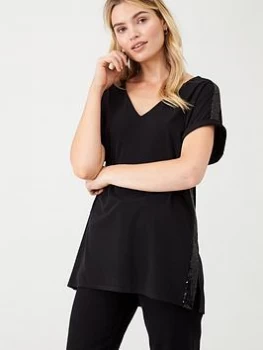 Image of Wallis Sequin Side Tee - Black, Size S, Women