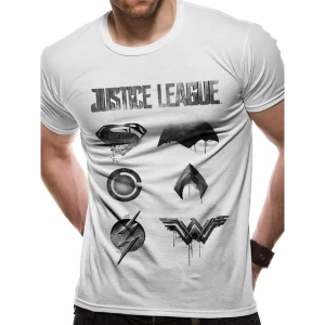 Image of Justice League Movie - Logo And Symbols Mens Small T-Shirt - White