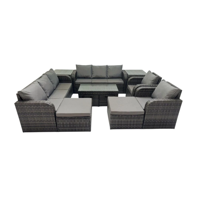 Image of Fimous 3 Seater Sofa Reclining Chair Coffee Table with 2 Side Tables in Dark Grey Dark Grey Unisex
