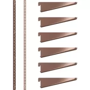 Image of Rothley Antique Twin Slot Shelving Kit 1980mm Uprights (x2) & 120mm Brackets (x6) in Copper Steel