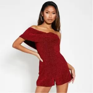 Image of I Saw It First Glitter Strap Detail Sleeveless Playsuit - Red