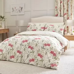 Image of Sandringham Floral Print Reversible Easy Care Duvet Cover Set, Red, Double - Dreams&drapes