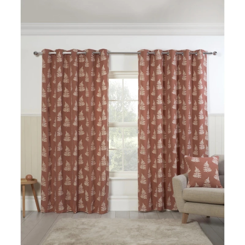 Image of Sundour Esher Fern Eyelet Curtains - Orange Orange 90 x 90 In