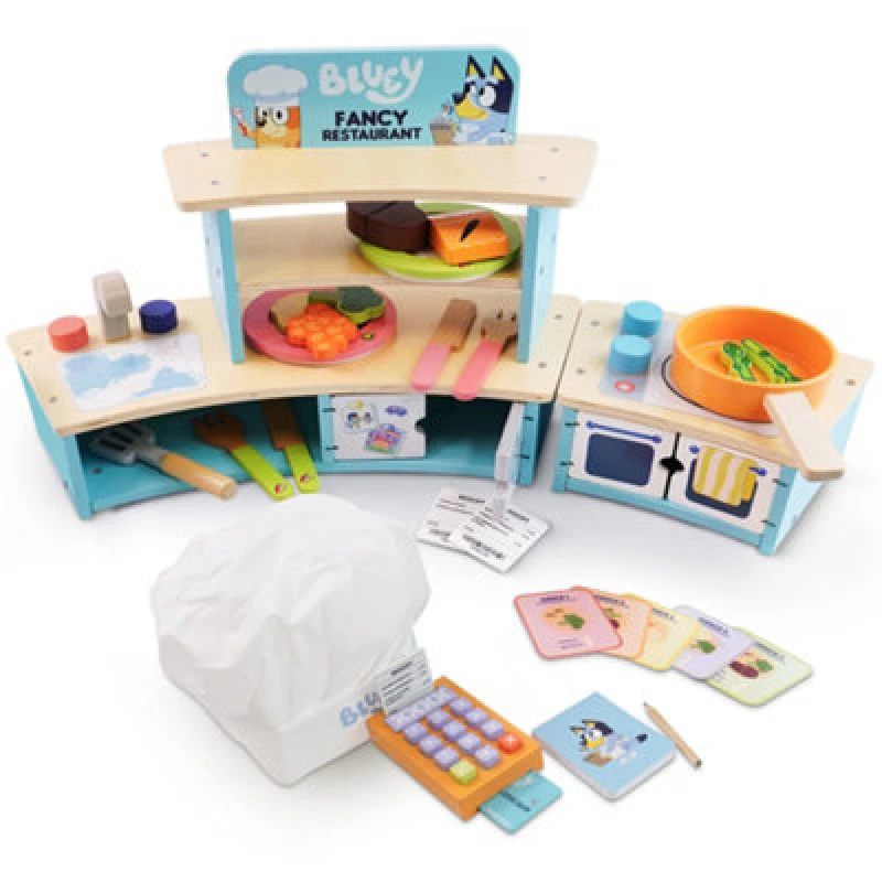 Image of Bluey Tabletop Restaurant Playset Fsc Certified Wooden Pretend Play Kitchen Toy For Kids Aged 3+