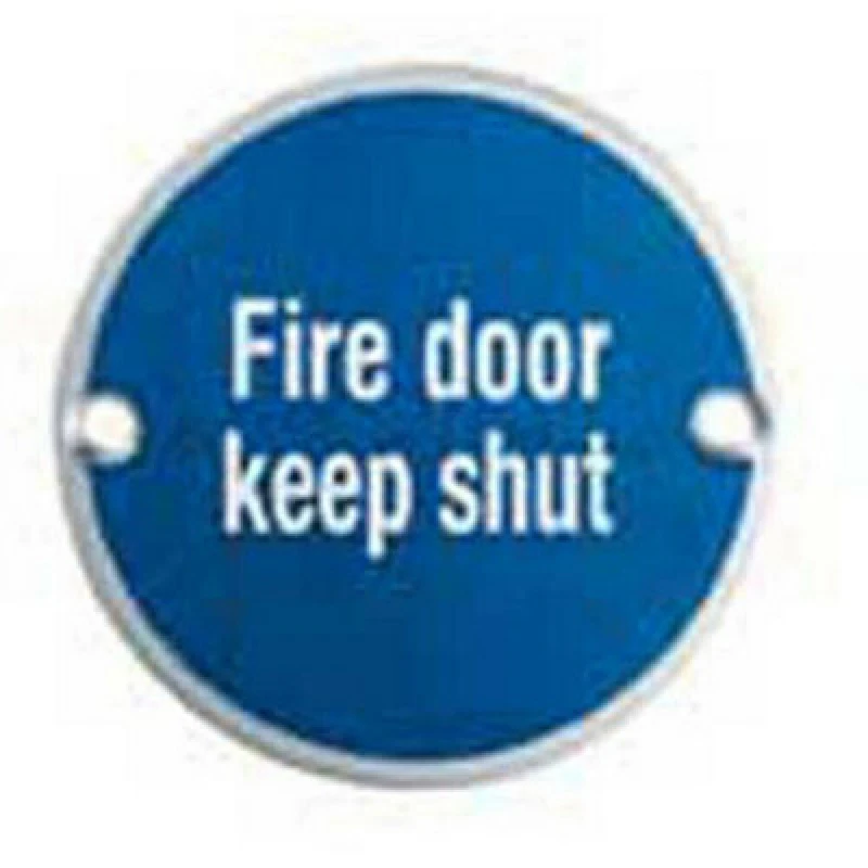 Image of Loops Fire Door Keep Shut Plaque 76mm Diameter Satin Aluminium Door Accessory Multi