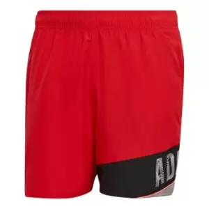 Image of adidas Wording Swim Shorts Mens - Red