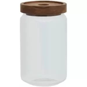 Image of 800ml Round Clear Glass Jar With Acacia Wood Lid For Storage Multipurpose Stylish Lightweight Removable Lid w9 x d9 x h16cm - Premier Housewares