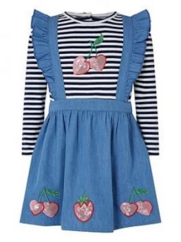 Image of Monsoon Baby Girls Cherry Pinny & T-Shirt - Blue, Size 18-24 Months