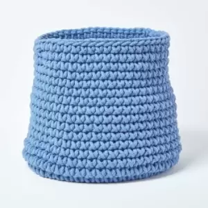 Image of Homescapes - Blue Cotton Knitted Round Storage Basket, 42 x 37cm - Blue