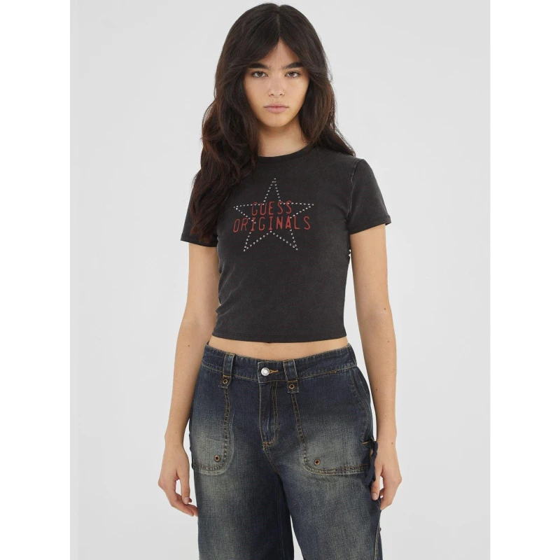 Image of Guess Front Print and Studs T-Shirt - Black 8