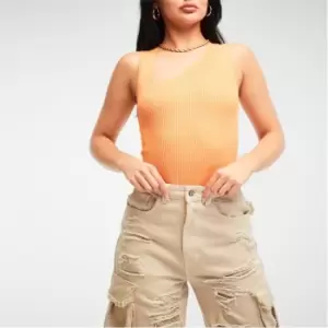 Image of Missguided Rib Asymmetric Neck Knit Bodysuit - Orange