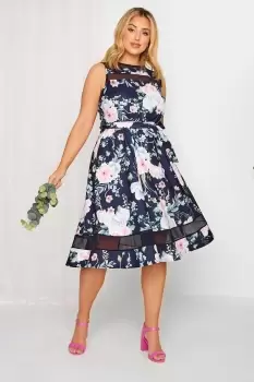 Image of Floral Mesh Panel Skater Dress