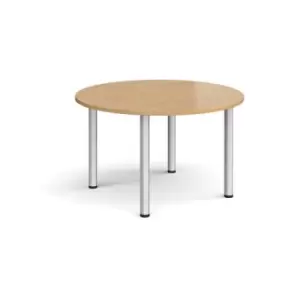 Image of Circular silver radial leg meeting table 1200mm - oak
