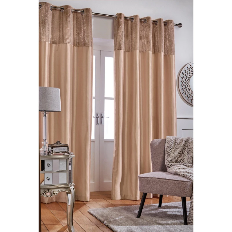 Image of Homelife Striped Metallic Cuff with Faux Silk Eyelet Curtains Blush unisex 90x90