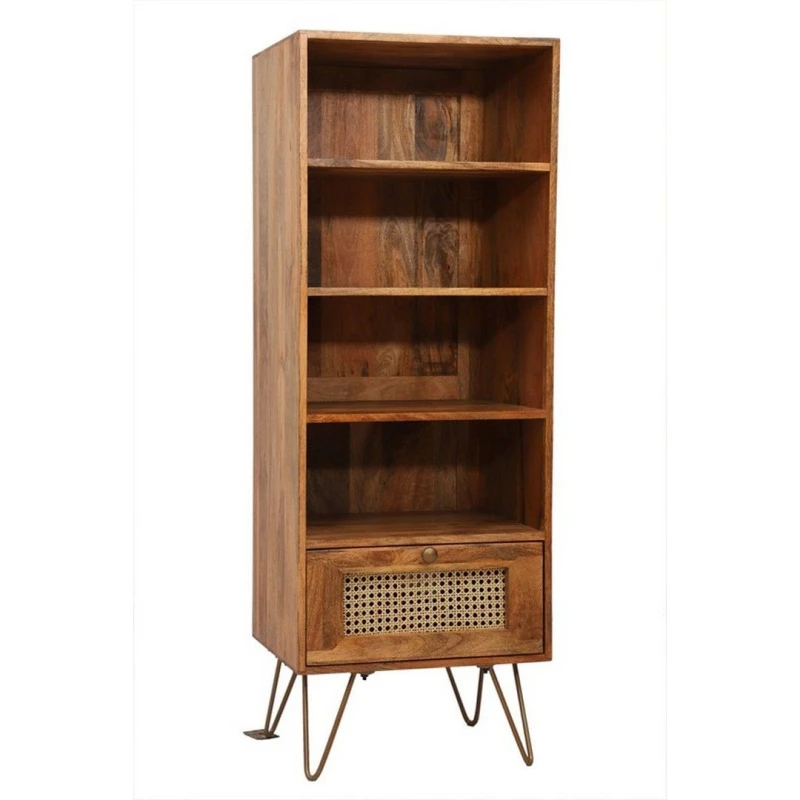Image of Jaipur Furniture Ltd Nyack Cabinet with Drawer - Mango Wood/Iron - L40 x W50 x H137cm - Light Brown with Natural Rattan - Assembly Required Brown Uni
