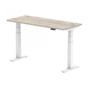 Image of Air 1400/600 Grey Oak Height Adjustable Desk with Cable Ports with White Legs