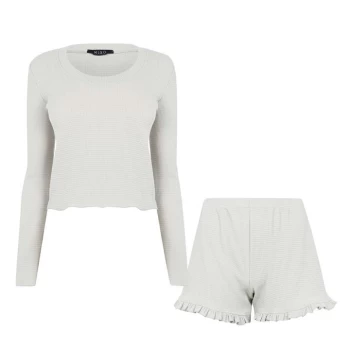 Image of Miso Waffle Frilly Shorts and Top PJ Set Co-Ord - Sage Green