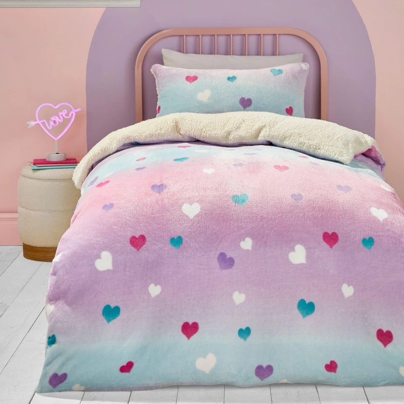Image of Bedlam Cosy Ombre Heart Super Soft Duvet Cover Set Duvet Cover Sets Single Multi 39024899010