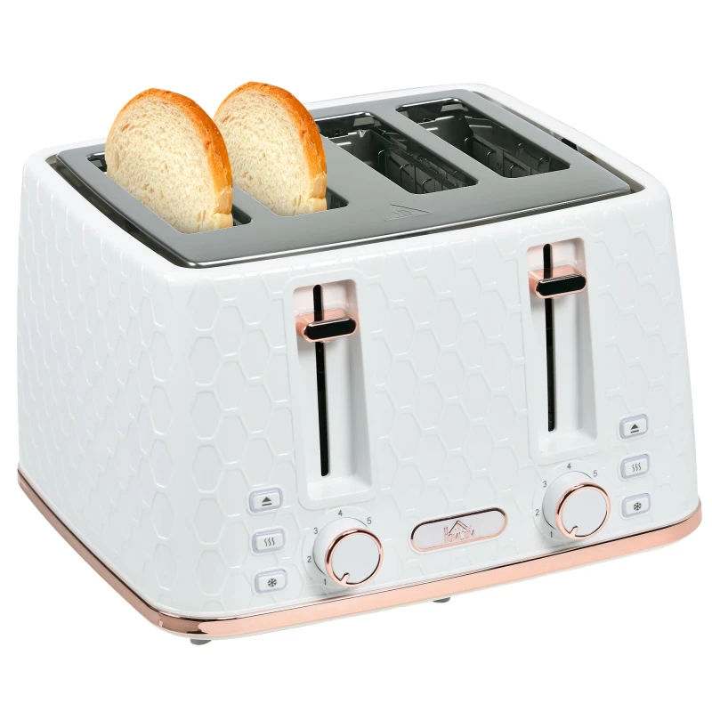 Image of HOMCOM Toaster with 4 Slot - 7 Browning Levels - 1600W - Honeycomb - White TJ Hughes 5063603731707