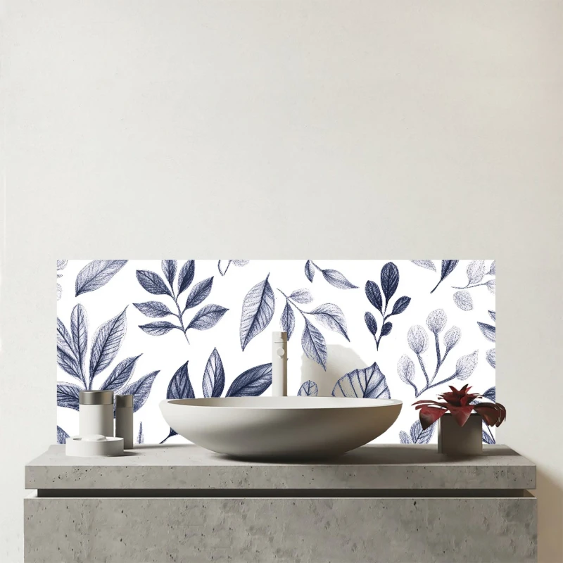 Image of Warren Reed - Designer Grey Hand Drawn Leaves Glass Bathroom Splashback Grey Unisex