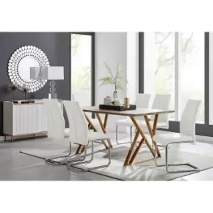 Image of Furniture Box Taranto Oak Effect Dining Table and 6 White Lorenzo Chairs