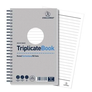 Image of Challenge 210mm x 130mm 50 Sheets Wirebound Ruled Perforated Triplicate Book Grey