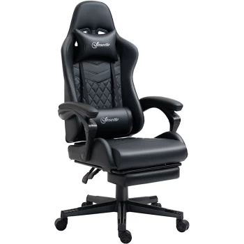 Image of Vinsetto - Racing Gaming Chair with Swivel Wheel, Footrest, PU Leather Recliner Gamer Desk for Home Office, Black