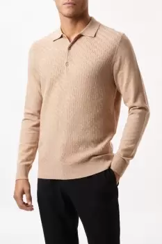 Image of Mens Super Soft Stone Textured Knitted Polo Shirt