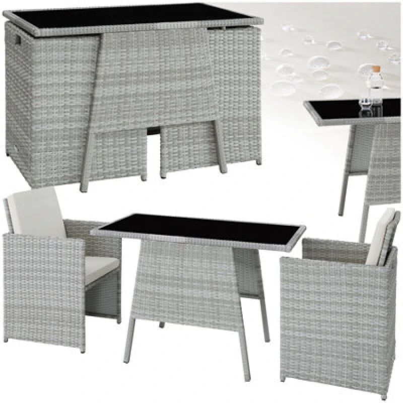 Image of Tectake Garden Furniture Set Lausanne - 2 Chairs, 1 Table, Bistro Set, Weather Resistant - Light Grey
